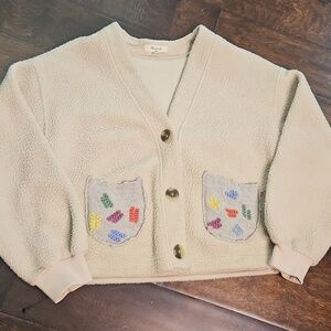 Madewell Embroidered Patch Pockets Sherpa Cardigan